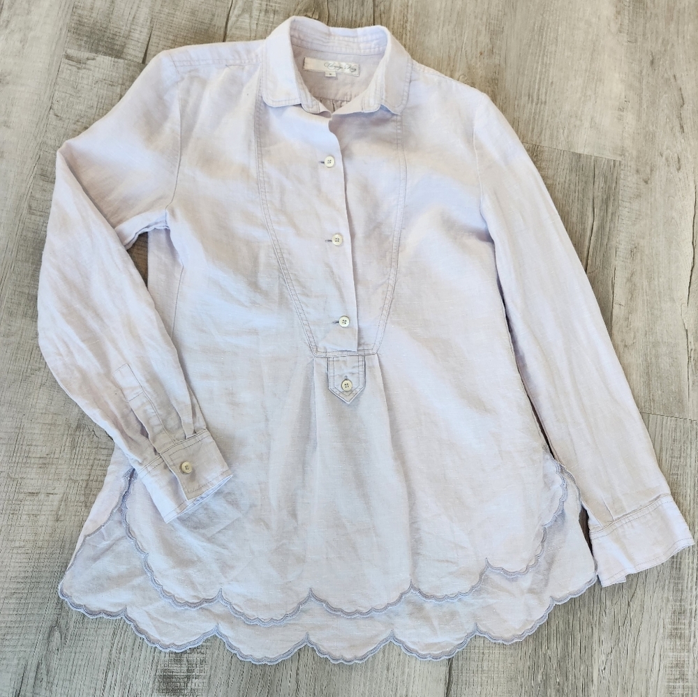 Claridge King womens 100% lining tunic scalloped edges lagenlook romantic S